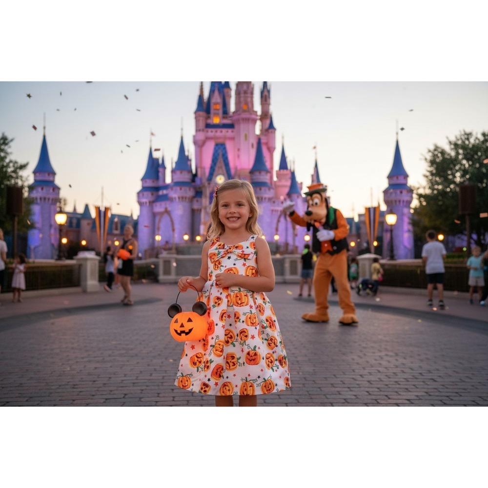 Unbranded Pumpkin Print Dress Girls White Halloween Bow Party Size XL